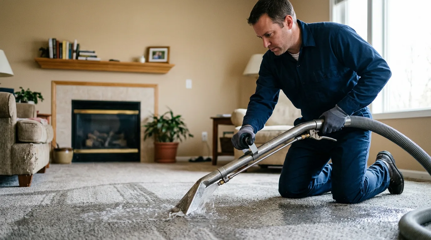 Water damage restoration technician working near Brant, MI